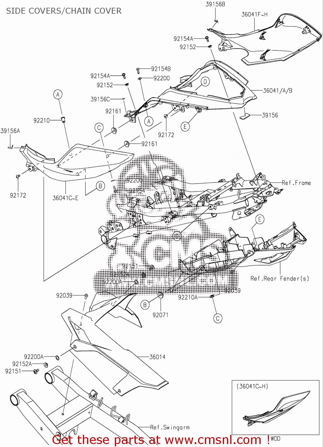 Kawasaki COVER-TAIL,LH,L.GREEN 360410037777 Kawasaki COVER-TAIL,LH,L.GREEN 360410037777