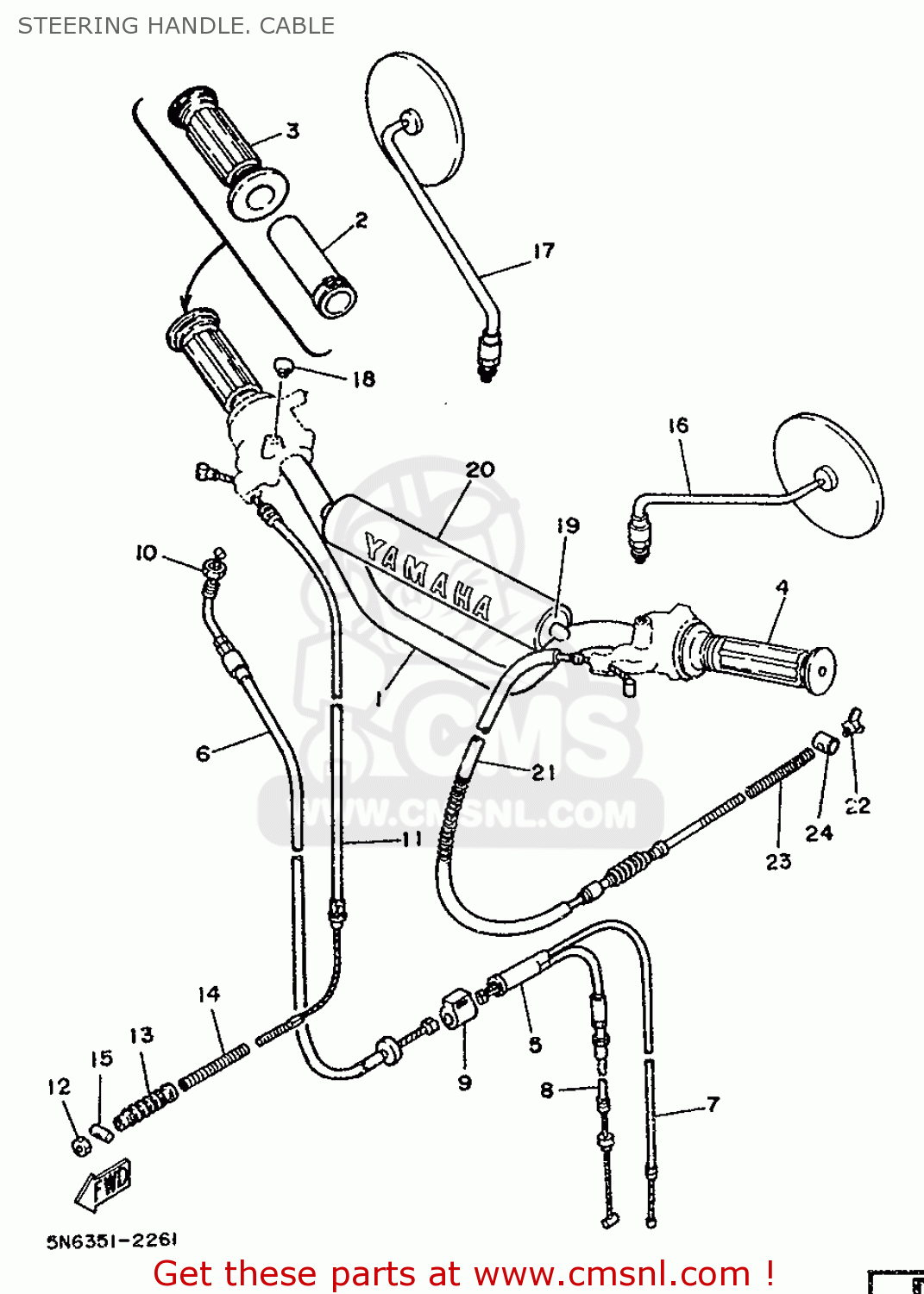 5N62635100: Cable, Brake Yamaha - buy the 5N6-26351-00 at CMSNL