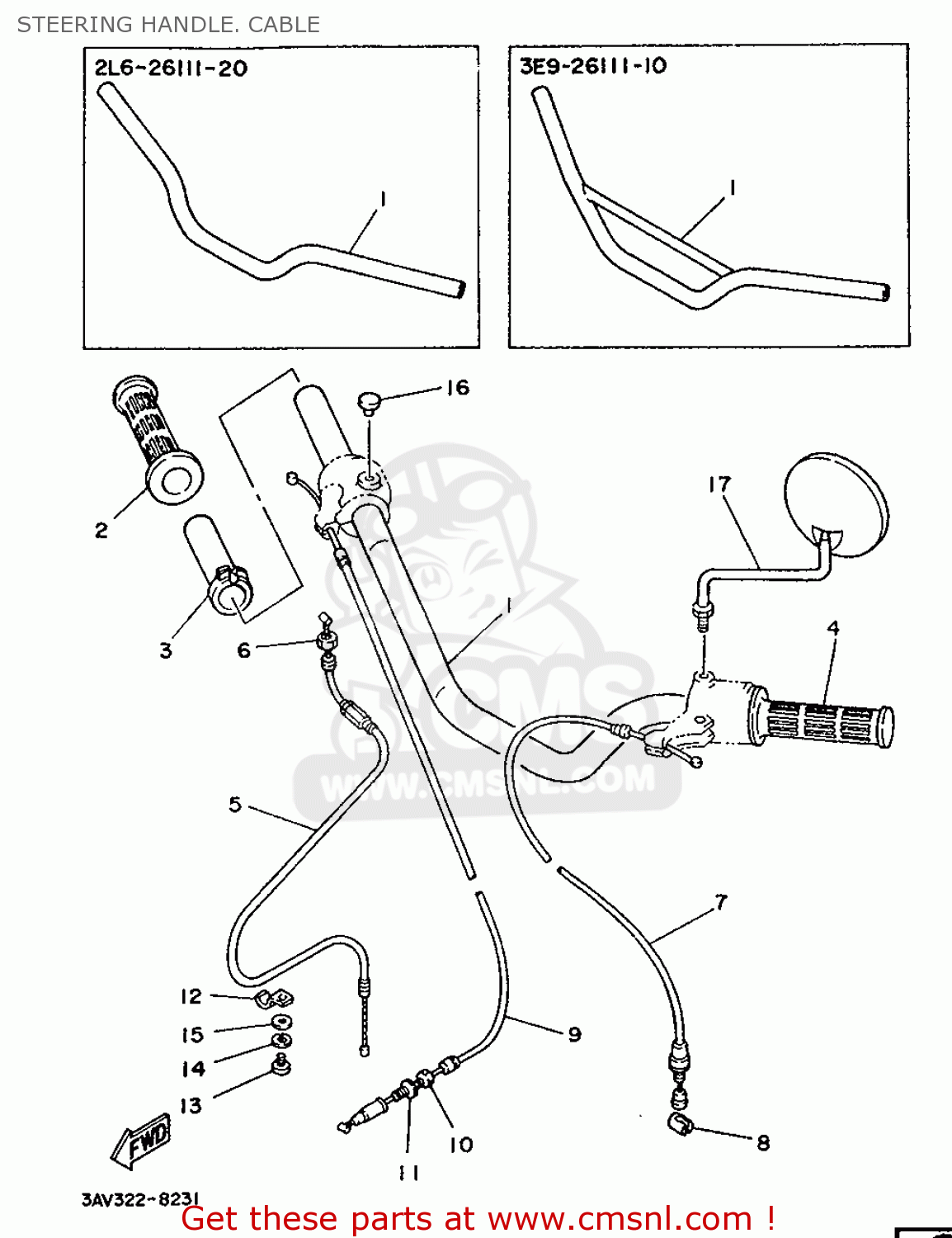 3E92611110: Handlebar Yamaha - buy the 3E9-26111-10 at CMSNL