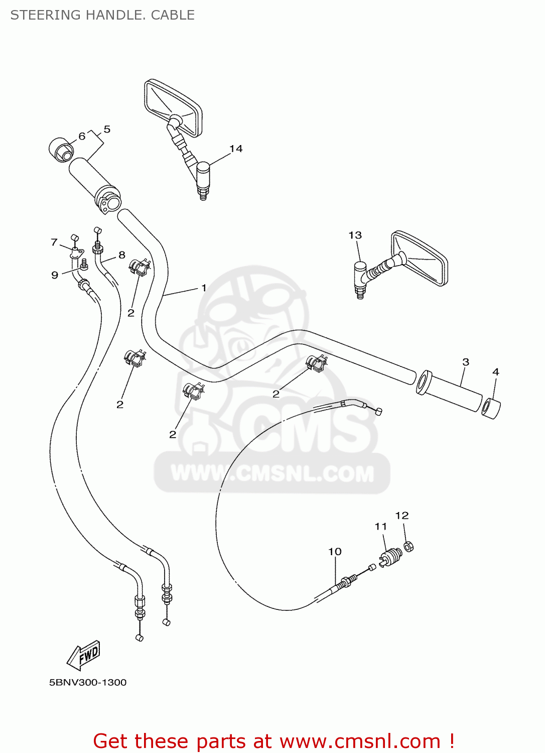 Yamaha REAR VIEW MIRROR ASSY(RIGHT) 5BN2629011 Yamaha REAR VIEW MIRROR ASSY(RIGHT) 5BN2629011