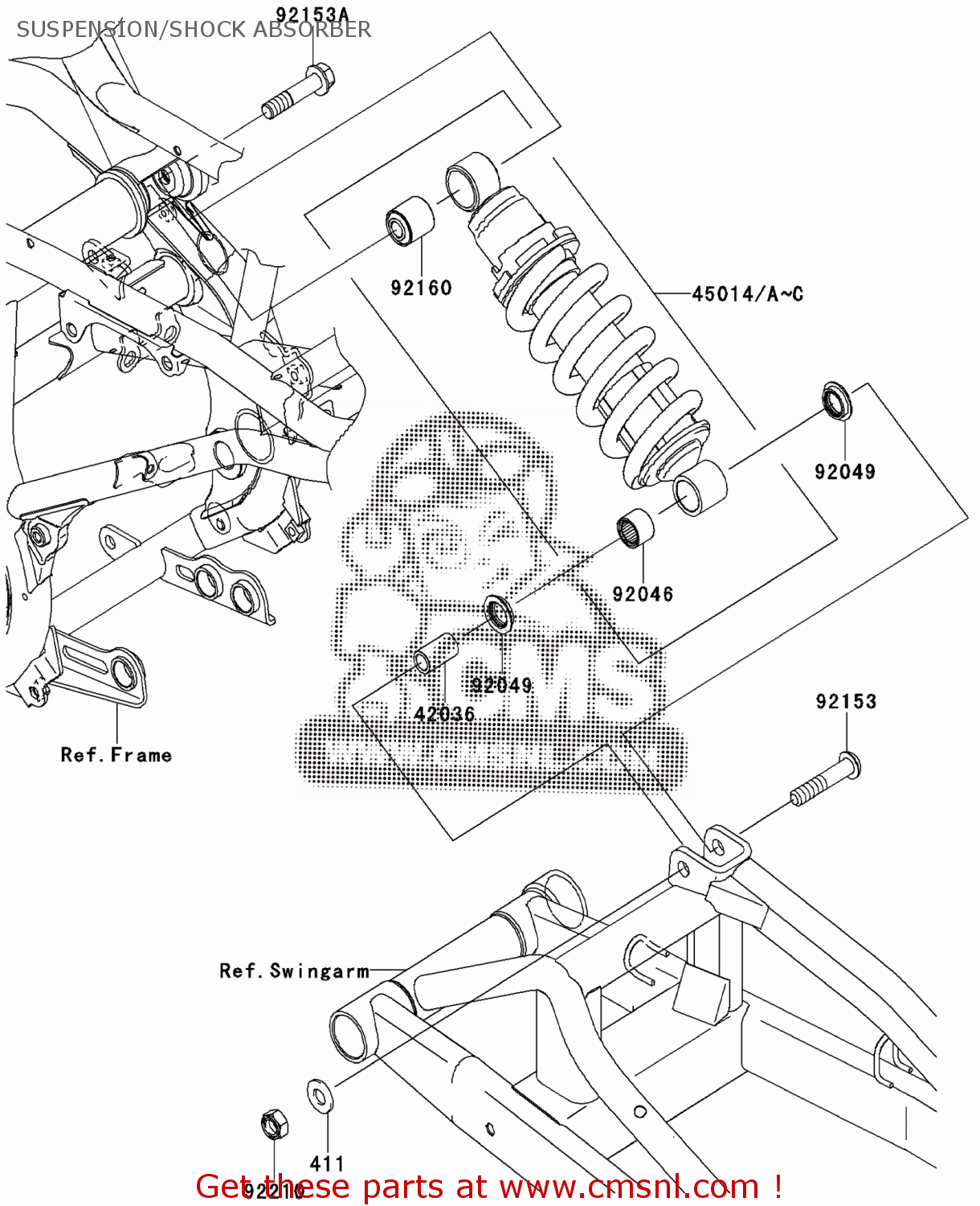 Kawasaki SHOCKABSORBER,P.SILVE 450140301458 Kawasaki SHOCKABSORBER,P.SILVE 450140301458