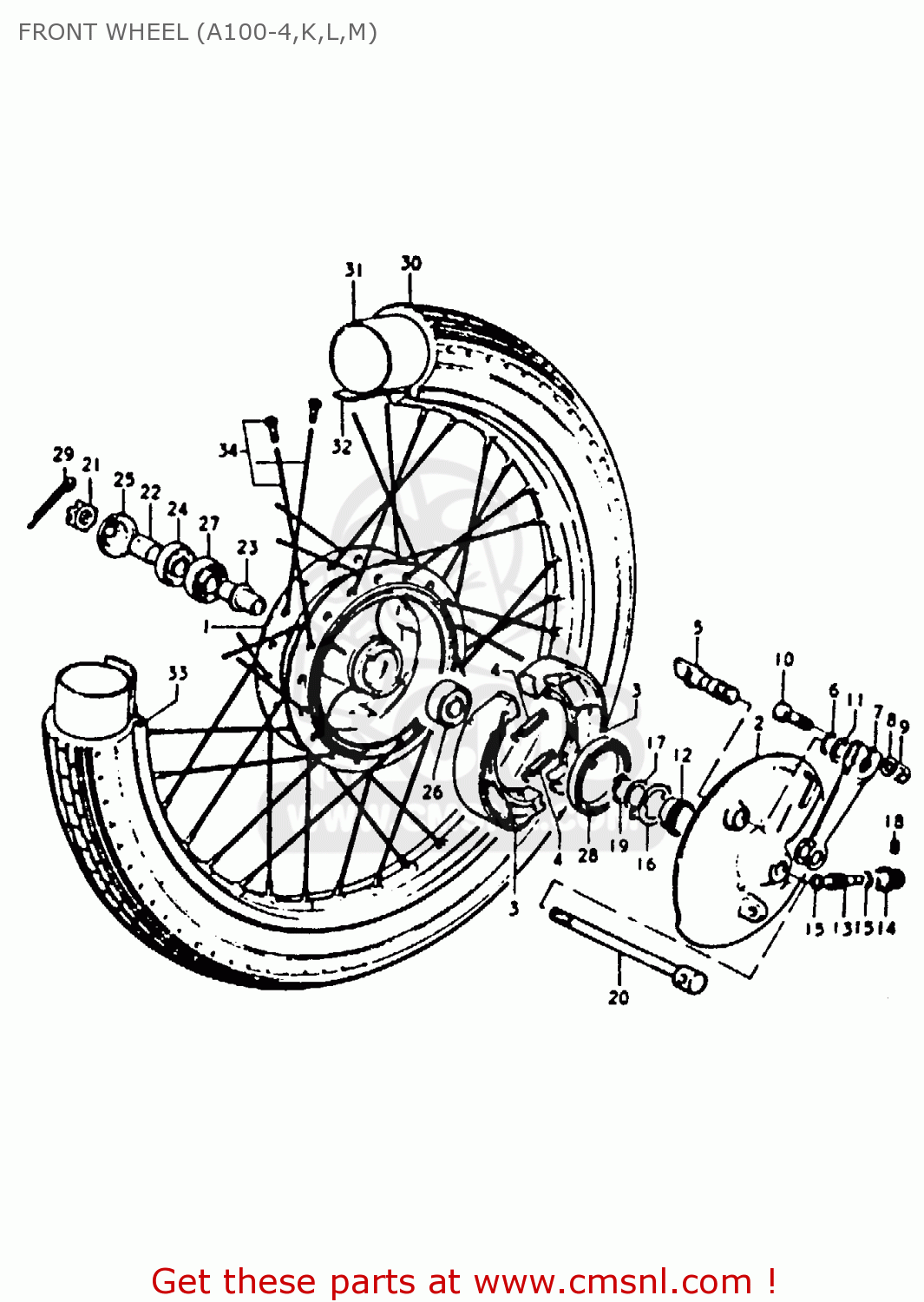 FRONT WHEEL (A100-4,K,L,M) A100 1974 (L) UNITED KINGDOM (E02)