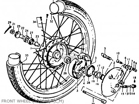 FRONT WHEEL (A100-4,K,L,M) - A100 1975 (M) UNITED KINGDOM (E02)