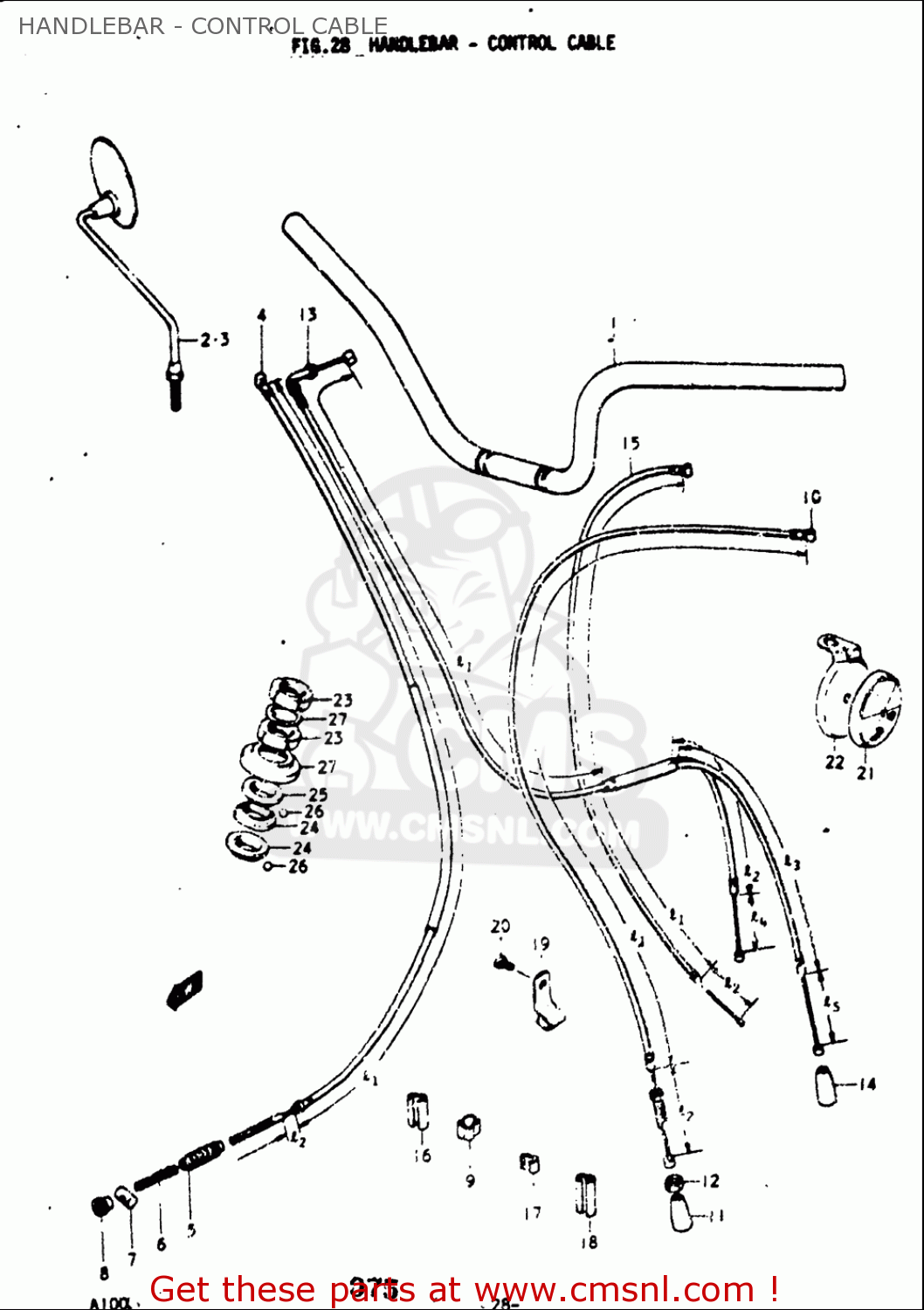 HANDLEBAR - CONTROL CABLE A100 1976 1977 (A) (B) USA (E03)