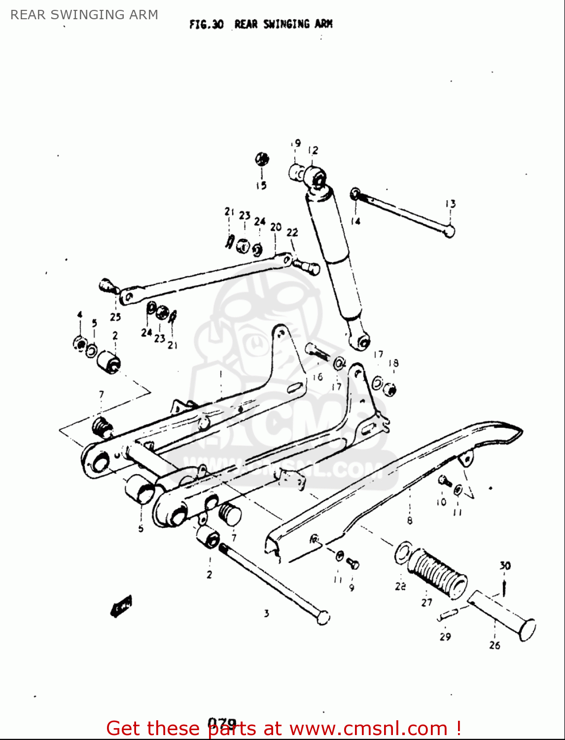 REAR SWINGING ARM A100 1976 1977 (A) (B) USA (E03)
