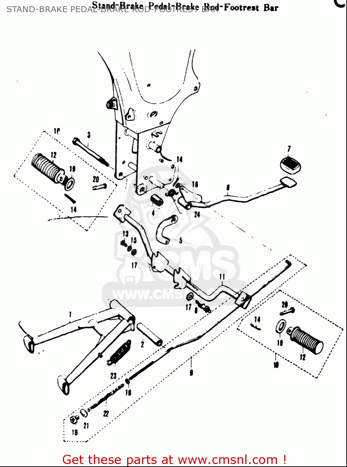 STAND-BRAKE PEDAL-BRAKE ROD-FOOTREST BAR A100 AS100 AC100 1969 USA (E03)