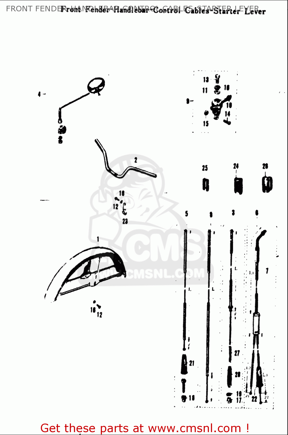 FRONT FENDER-HANDLEBAR-CONTROL CABLES-STARTER LEVER A100 AS100 AC100 1969 USA (E03)