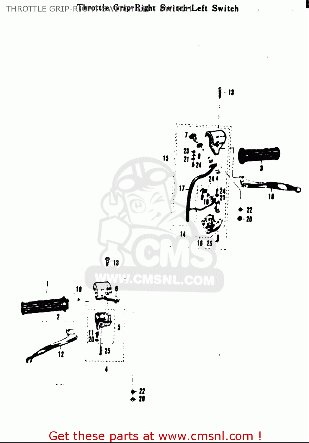 THROTTLE GRIP-RIGHT SWITCH-LEFT SWITCH A100 AS100 AC100 1969 USA (E03)