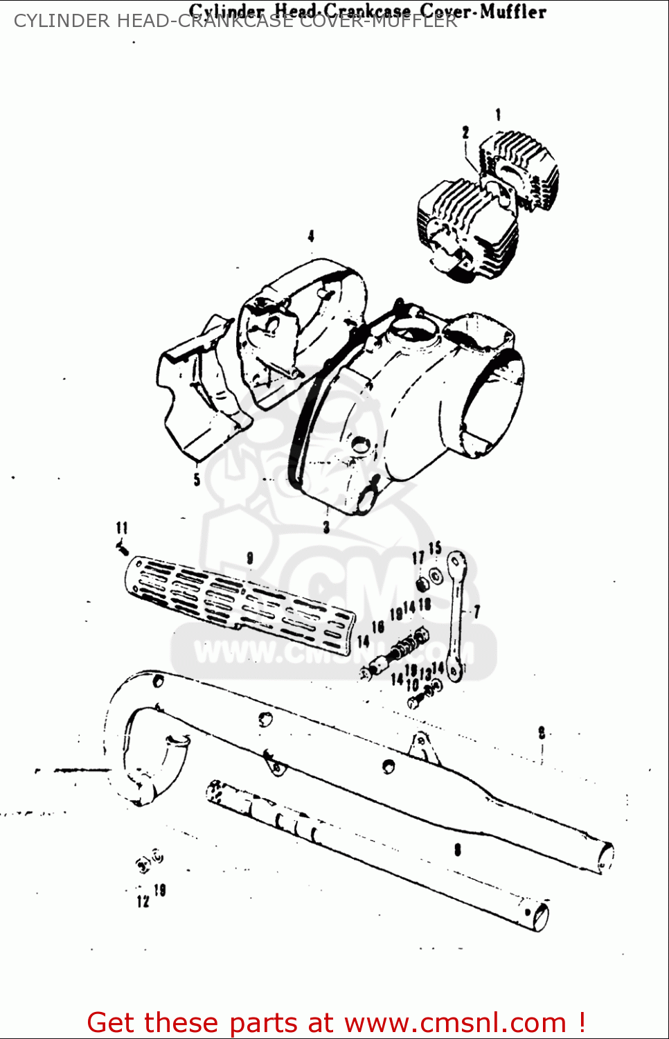 CYLINDER HEAD-CRANKCASE COVER-MUFFLER A100 AS100 AC100 1969 USA (E03)