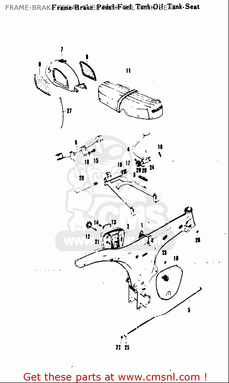 FRAME-BRAKE PEDAL-FUEL TANK-OIL TANK-SEAT A100 AS100 AC100 1969 USA (E03)