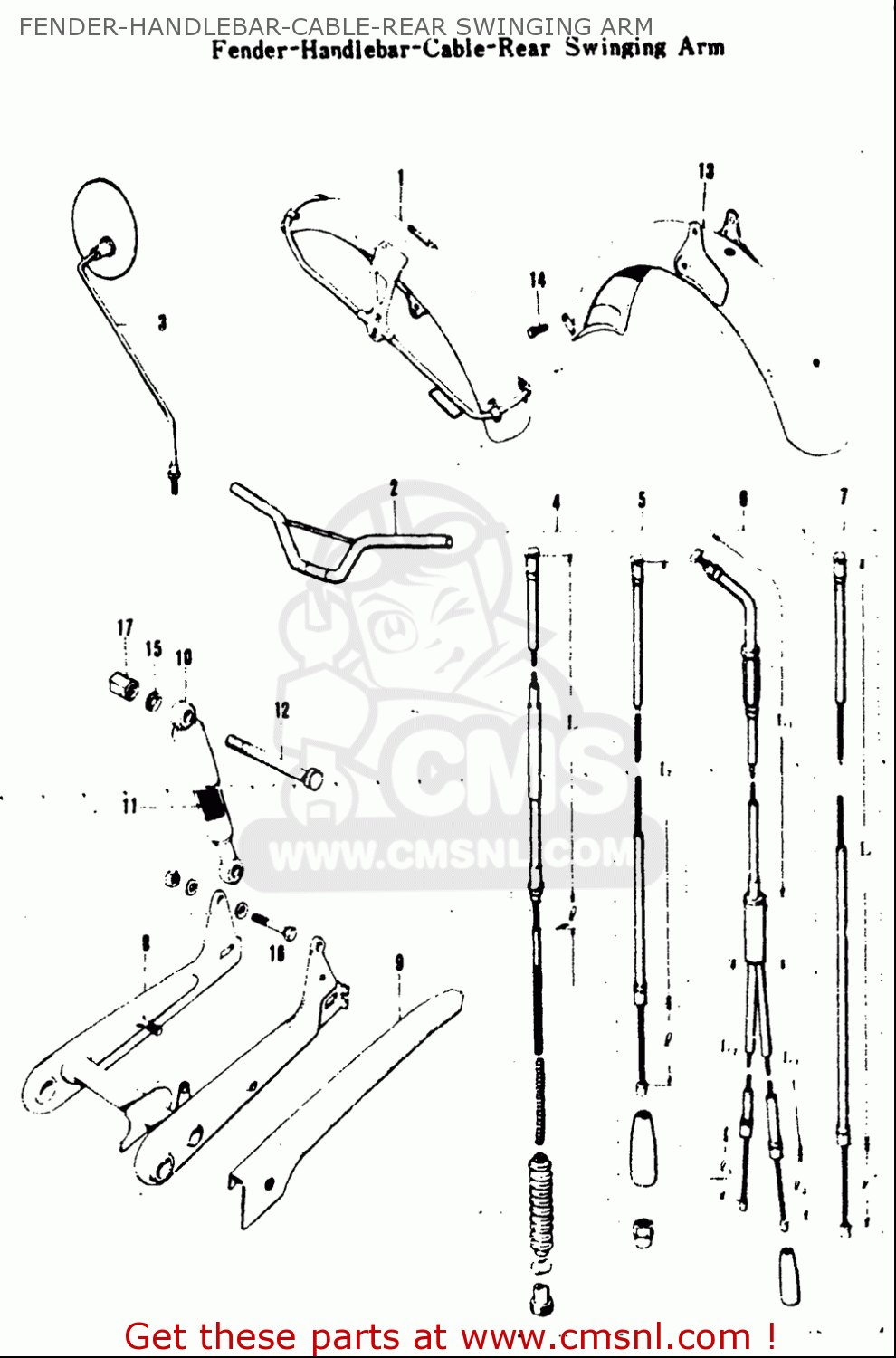 FENDER-HANDLEBAR-CABLE-REAR SWINGING ARM A100 AS100 AC100 1969 USA (E03)