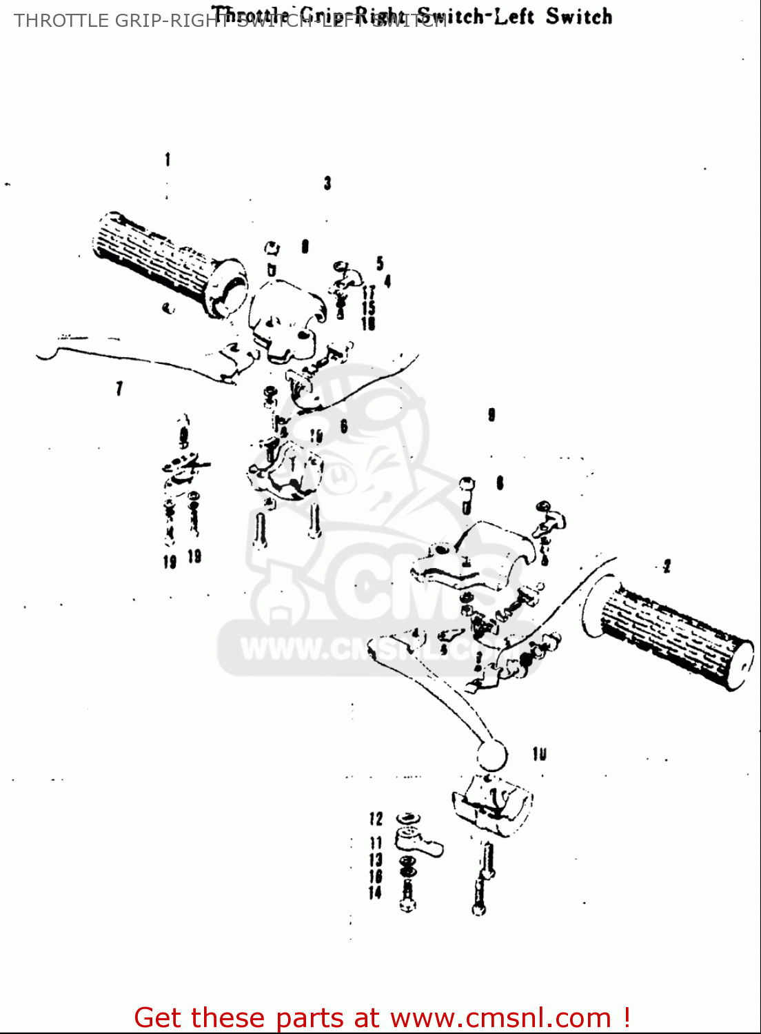 THROTTLE GRIP-RIGHT SWITCH-LEFT SWITCH A100 AS100 AC100 1969 USA (E03)