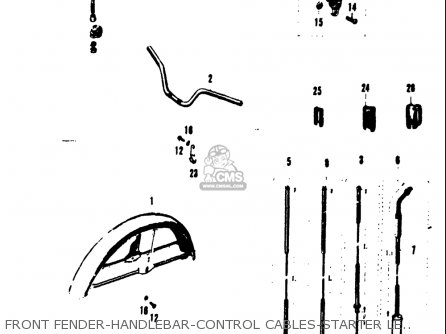 FRONT FENDER-HANDLEBAR-CONTROL CABLES-STARTER LEVER - A100 AS100 AC100 1969 USA (E03)