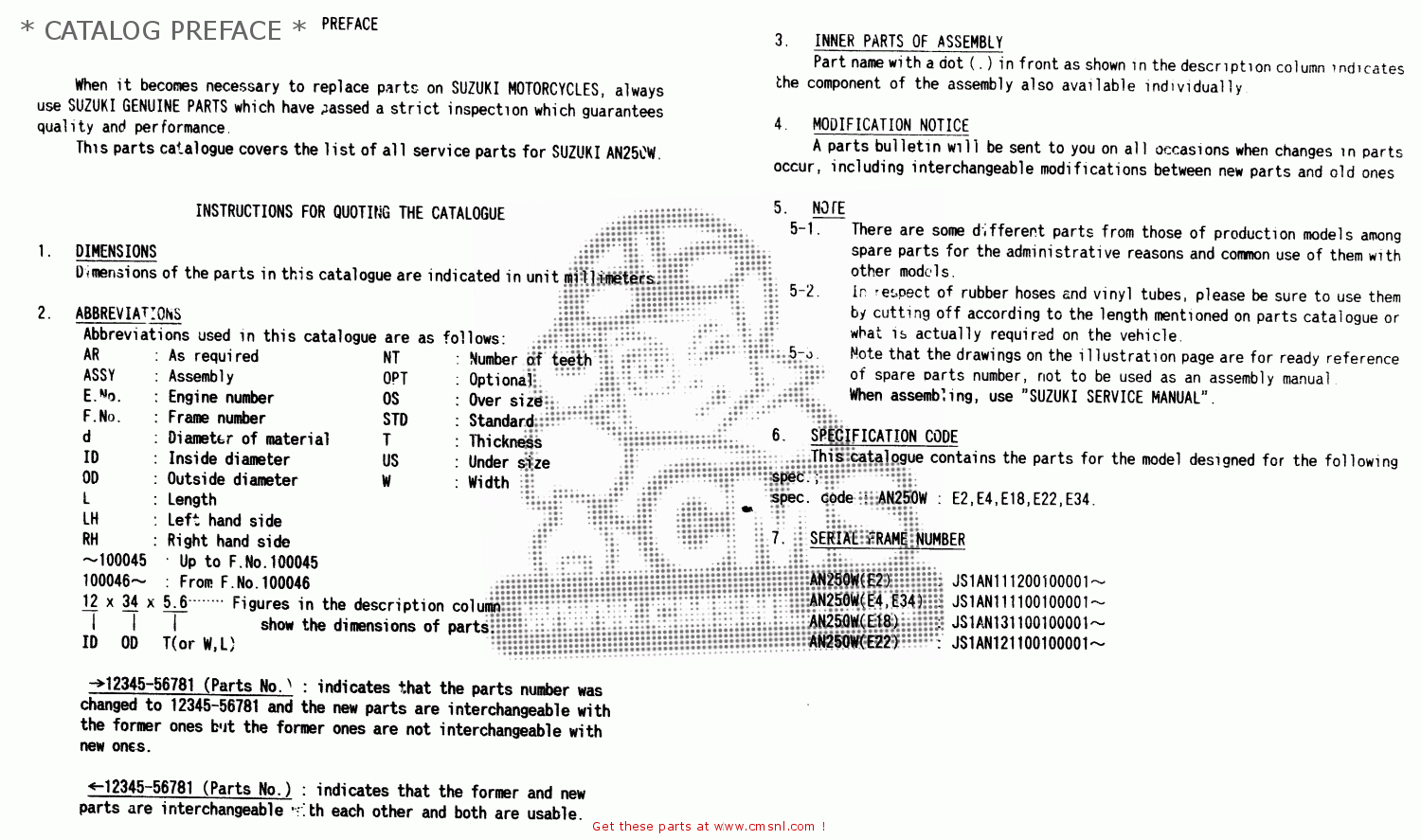 Suzuki AN250 1999 (X) * CATALOG PREFACE * buy original * CATALOG