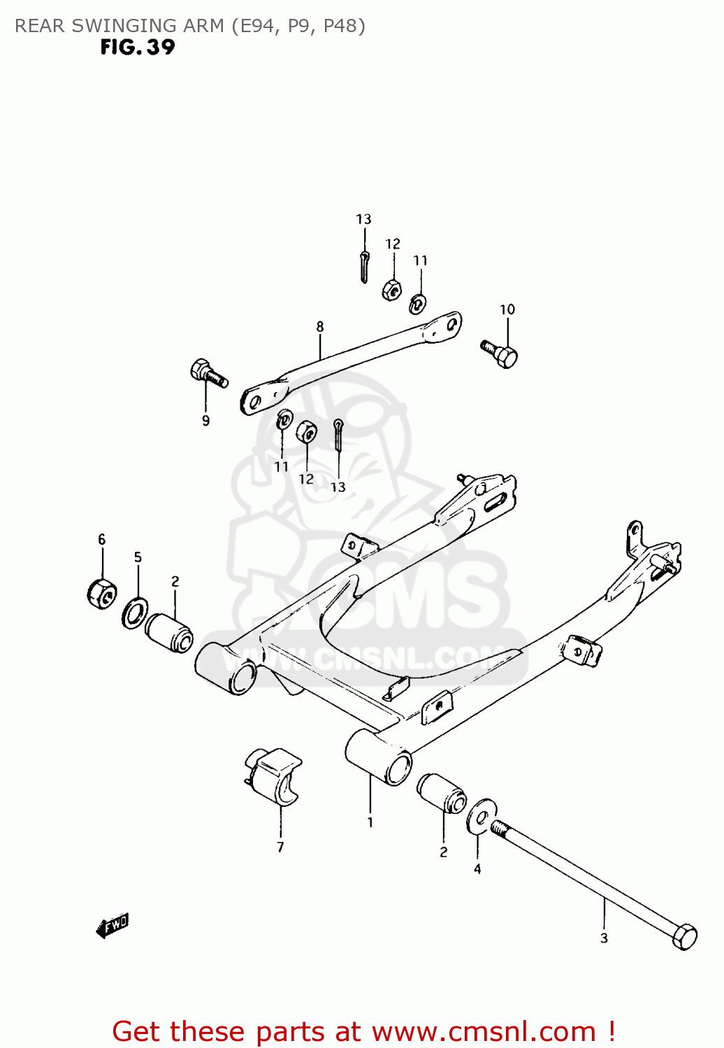 REAR SWINGING ARM (E94, P9, P48) AX100 1994 (R) BARBADOS (E94) / P36 P48