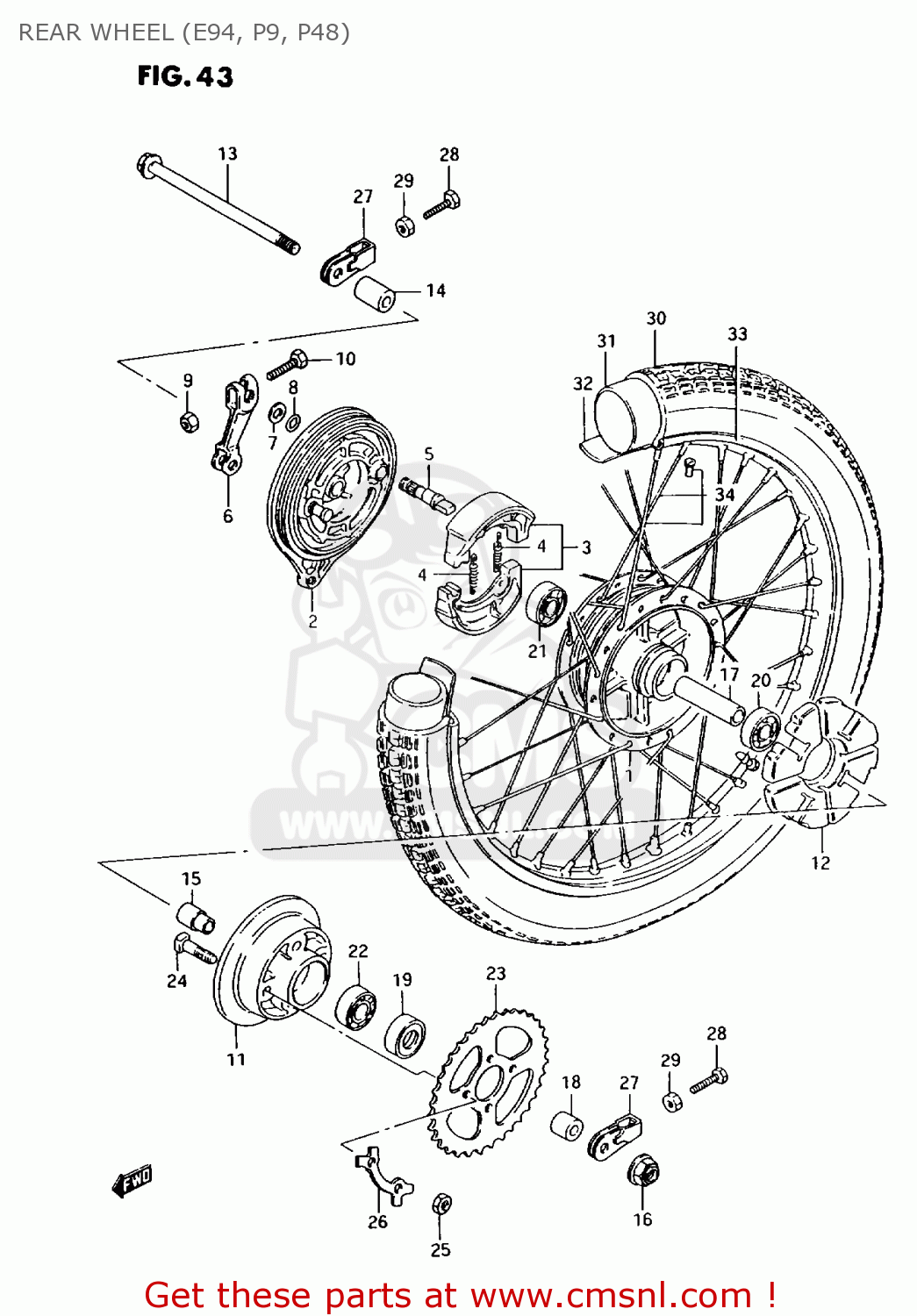 REAR WHEEL (E94, P9, P48) AX100 1996 (T) GENERAL EXPORT (E01) / P9