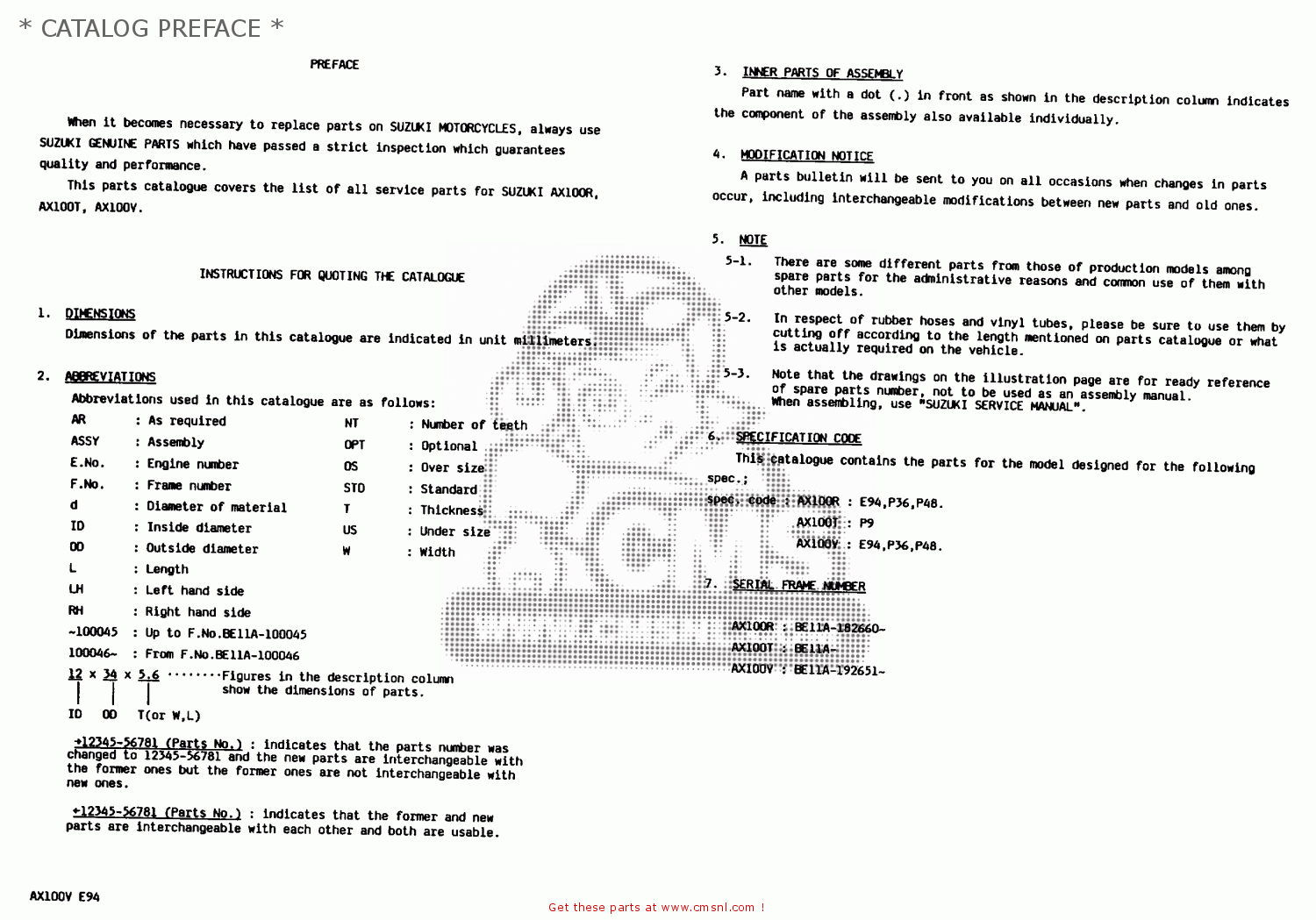 * CATALOG PREFACE * AX100 1996 (T) GENERAL EXPORT (E01) / P9