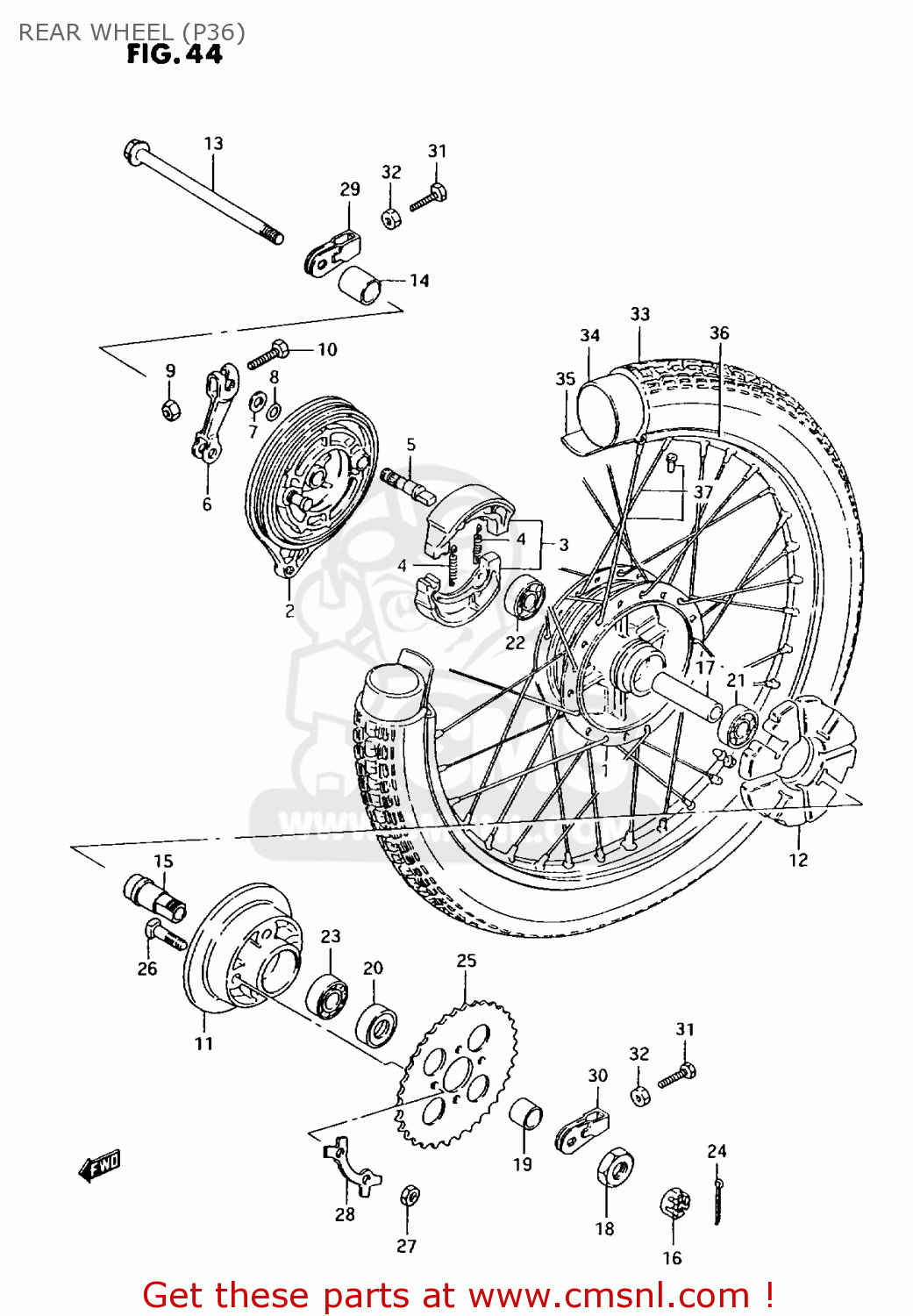 REAR WHEEL (P36) AX100 1997 (V) BARBADOS (E94) / P36 P48