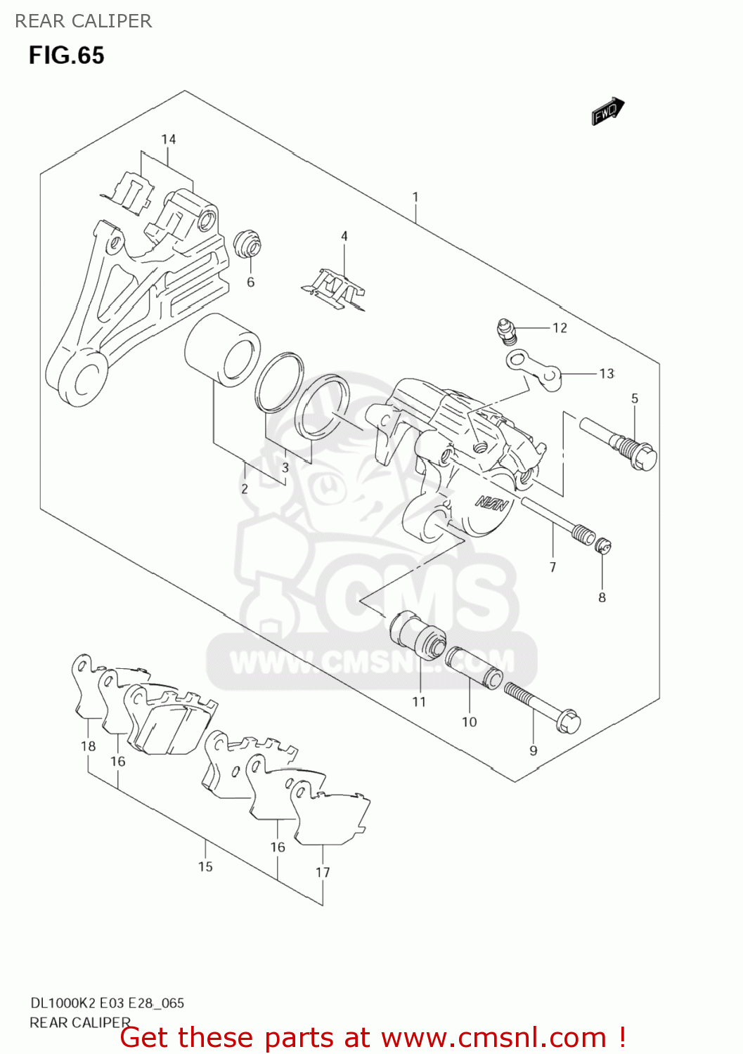 REAR CALIPER DL1000 VSTROM 2002 (K2) USA (E03)