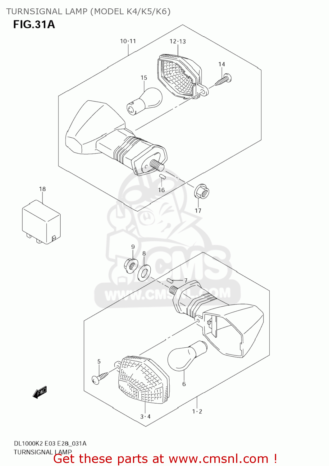 TURNSIGNAL LAMP (MODEL K4/K5/K6) DL1000 VSTROM 2002 (K2) USA (E03)