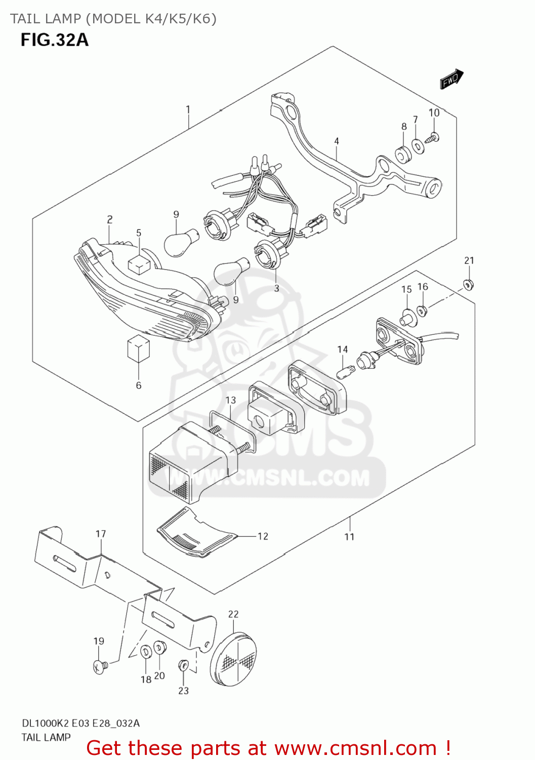 TAIL LAMP (MODEL K4/K5/K6) DL1000 VSTROM 2004 (K4) USA (E03)