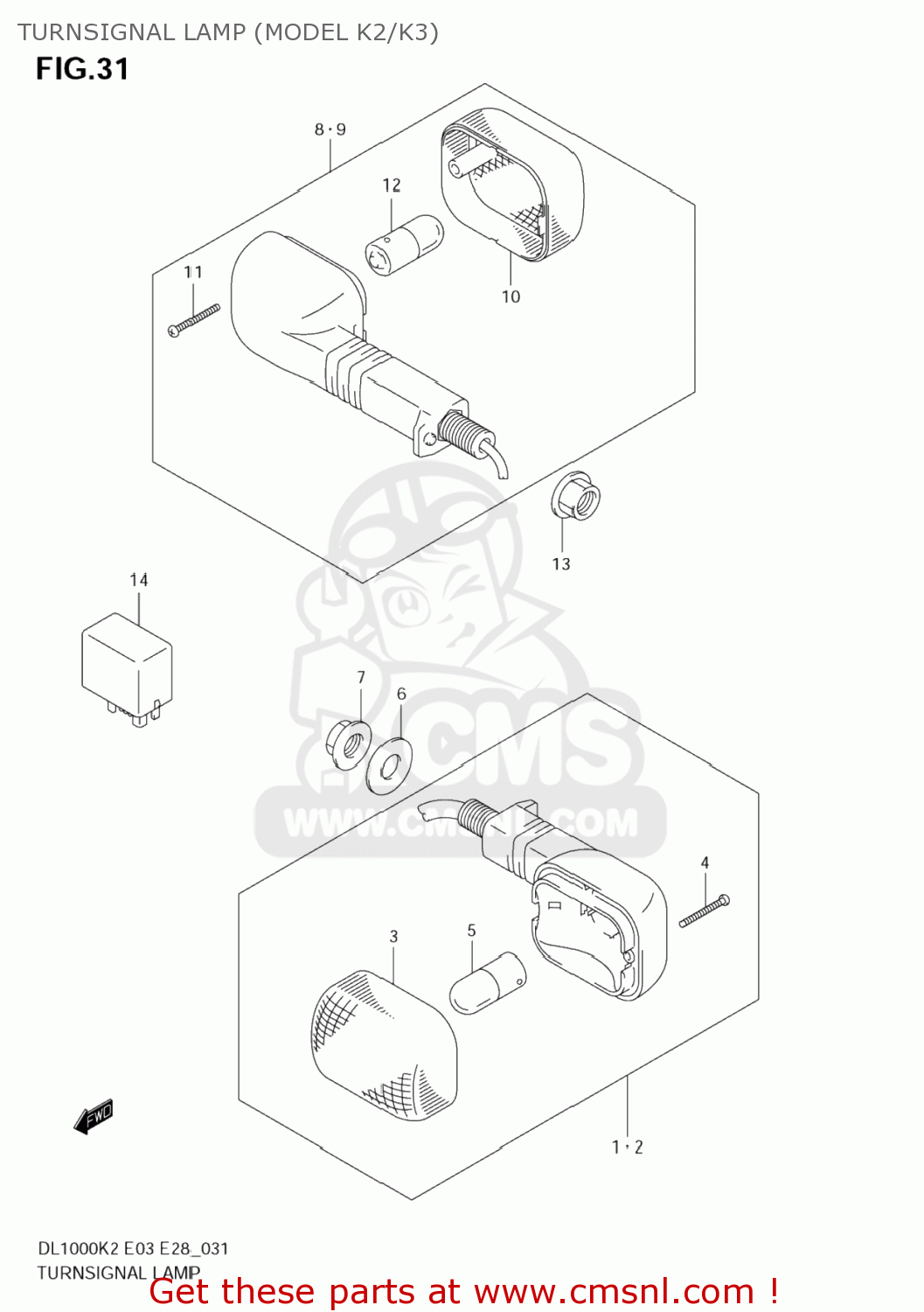 TURNSIGNAL LAMP (MODEL K2/K3) DL1000 VSTROM 2004 (K4) USA (E03)