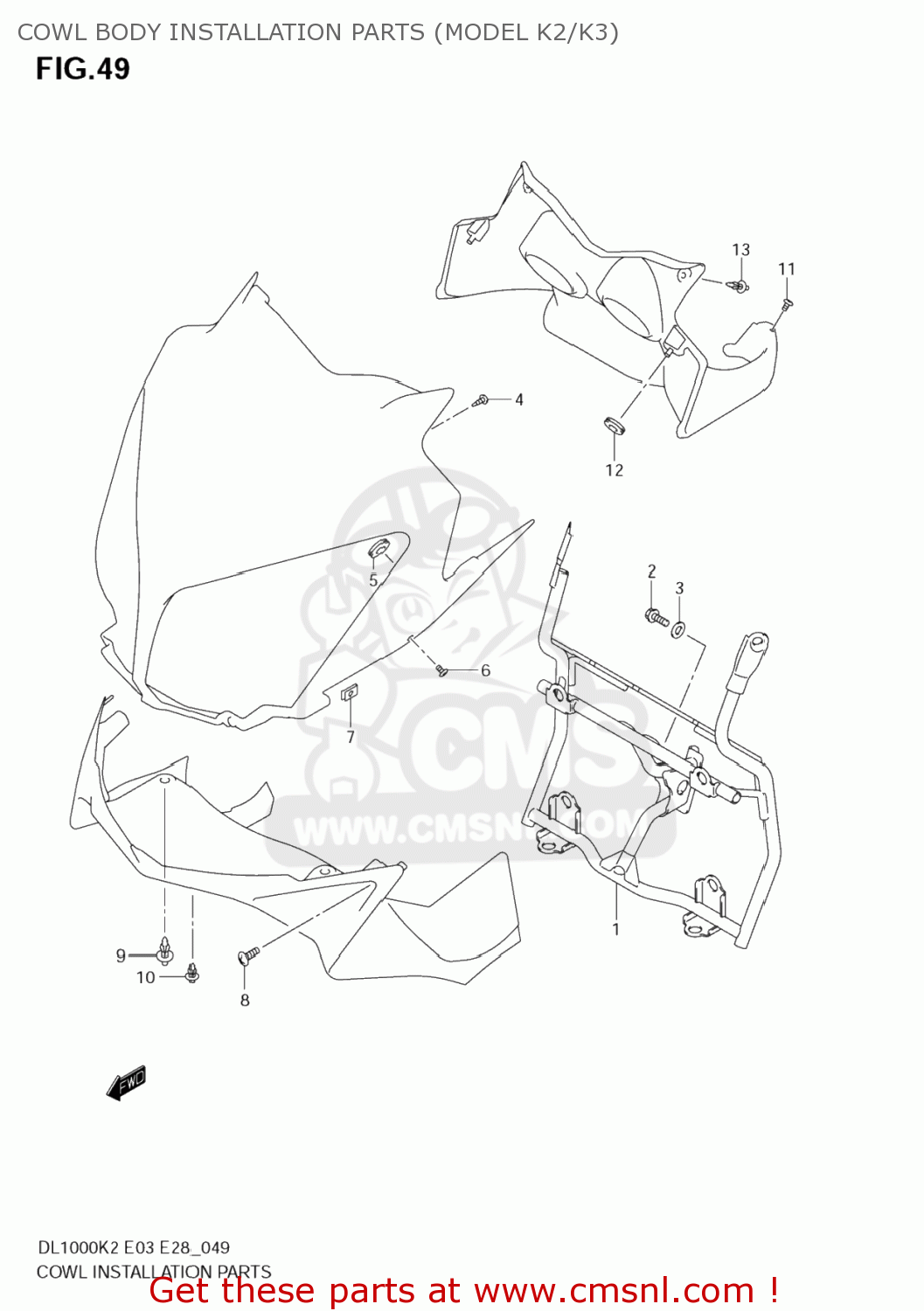 COWL BODY INSTALLATION PARTS (MODEL K2/K3) DL1000 VSTROM 2005 (K5) USA (E03)