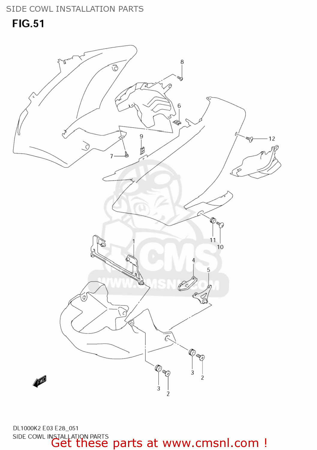 SIDE COWL INSTALLATION PARTS DL1000 VSTROM 2005 (K5) USA (E03)