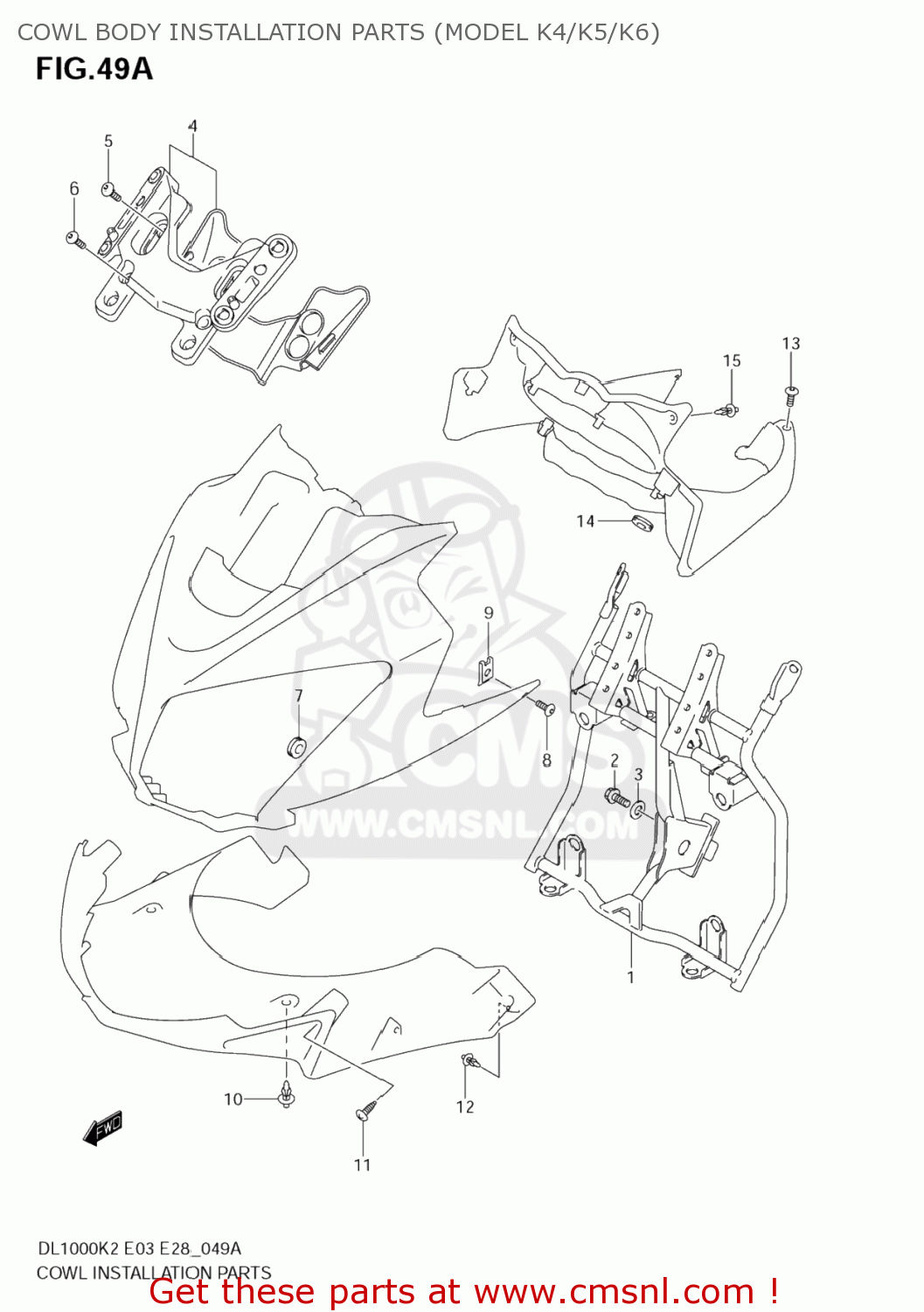 COWL BODY INSTALLATION PARTS (MODEL K4/K5/K6) DL1000 VSTROM 2006 (K6) USA (E03)