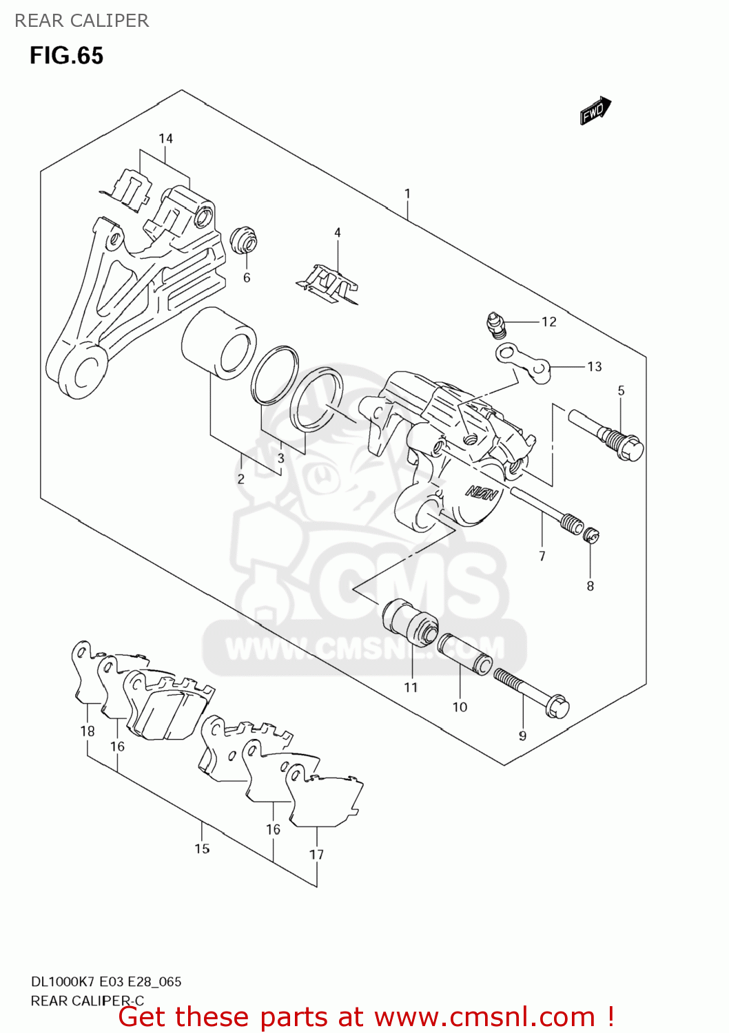REAR CALIPER DL1000 VSTROM 2007 (K7) USA (E03)