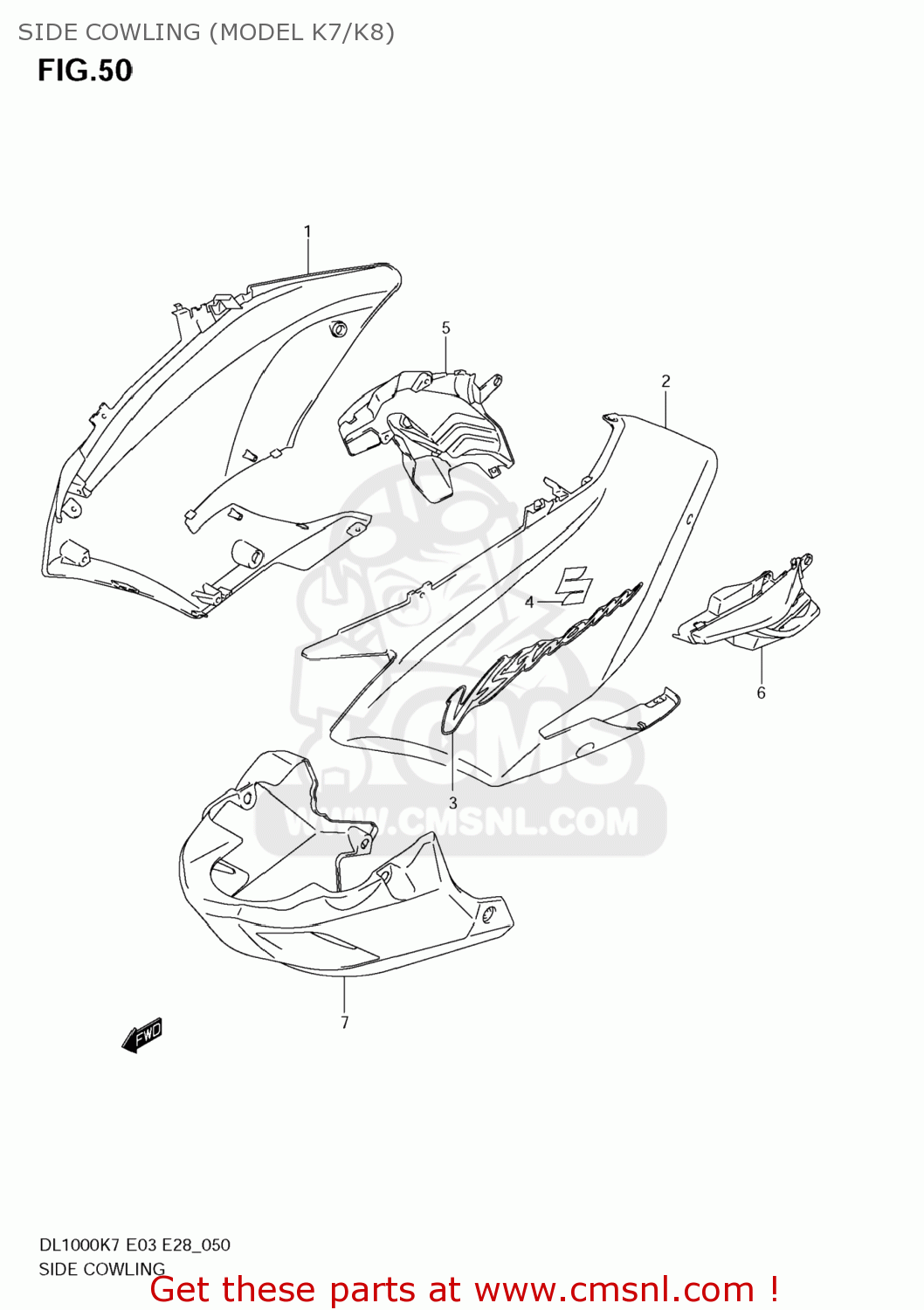 SIDE COWLING (MODEL K7/K8) DL1000 VSTROM 2007 (K7) USA (E03)