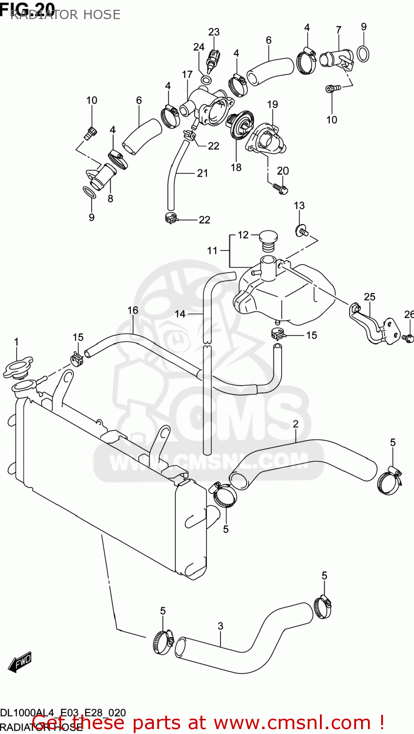RADIATOR HOSE DL1000A VSTROM 2014 (L4) USA (E03)
