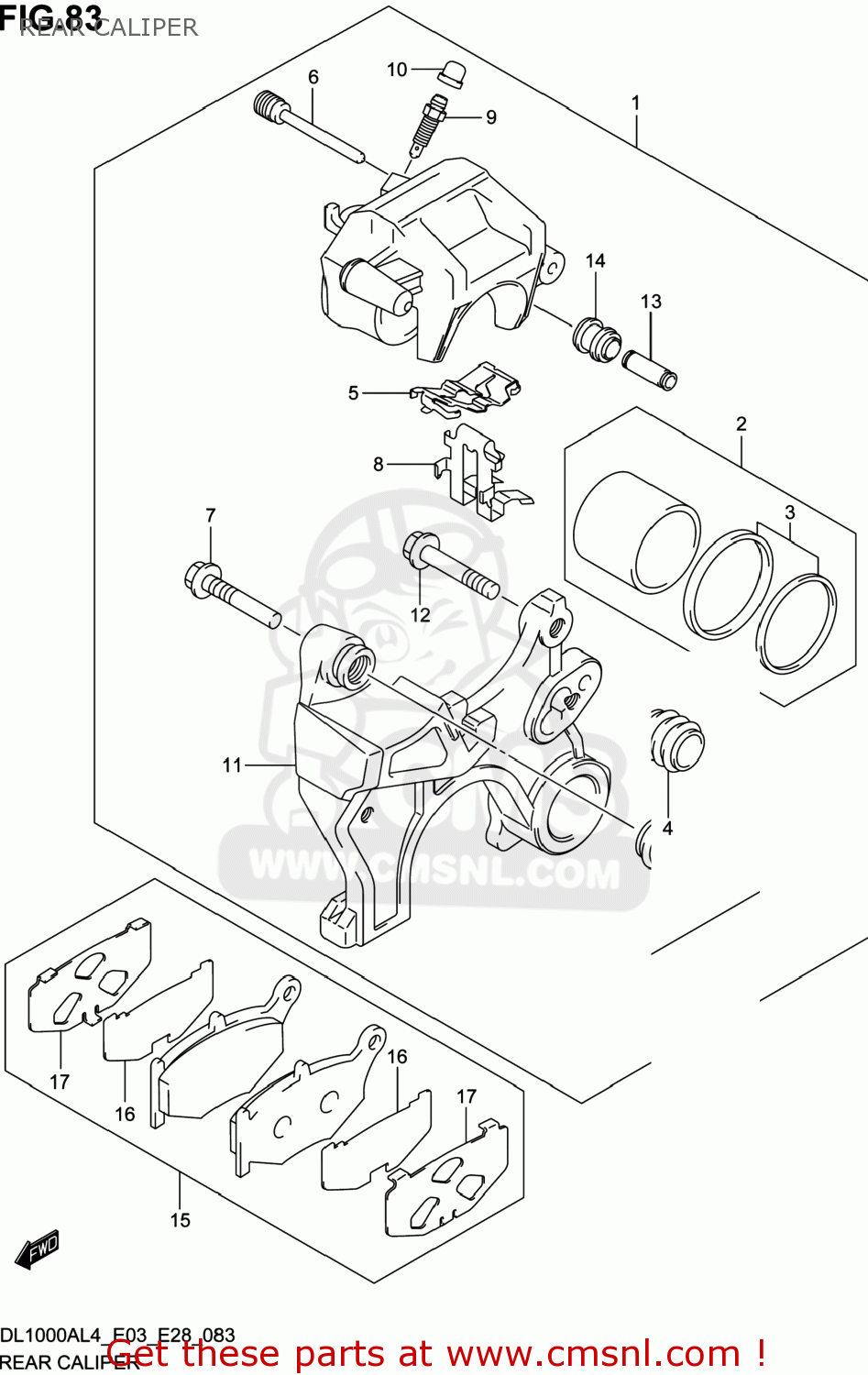 REAR CALIPER DL1000A VSTROM 2014 (L4) USA (E03)