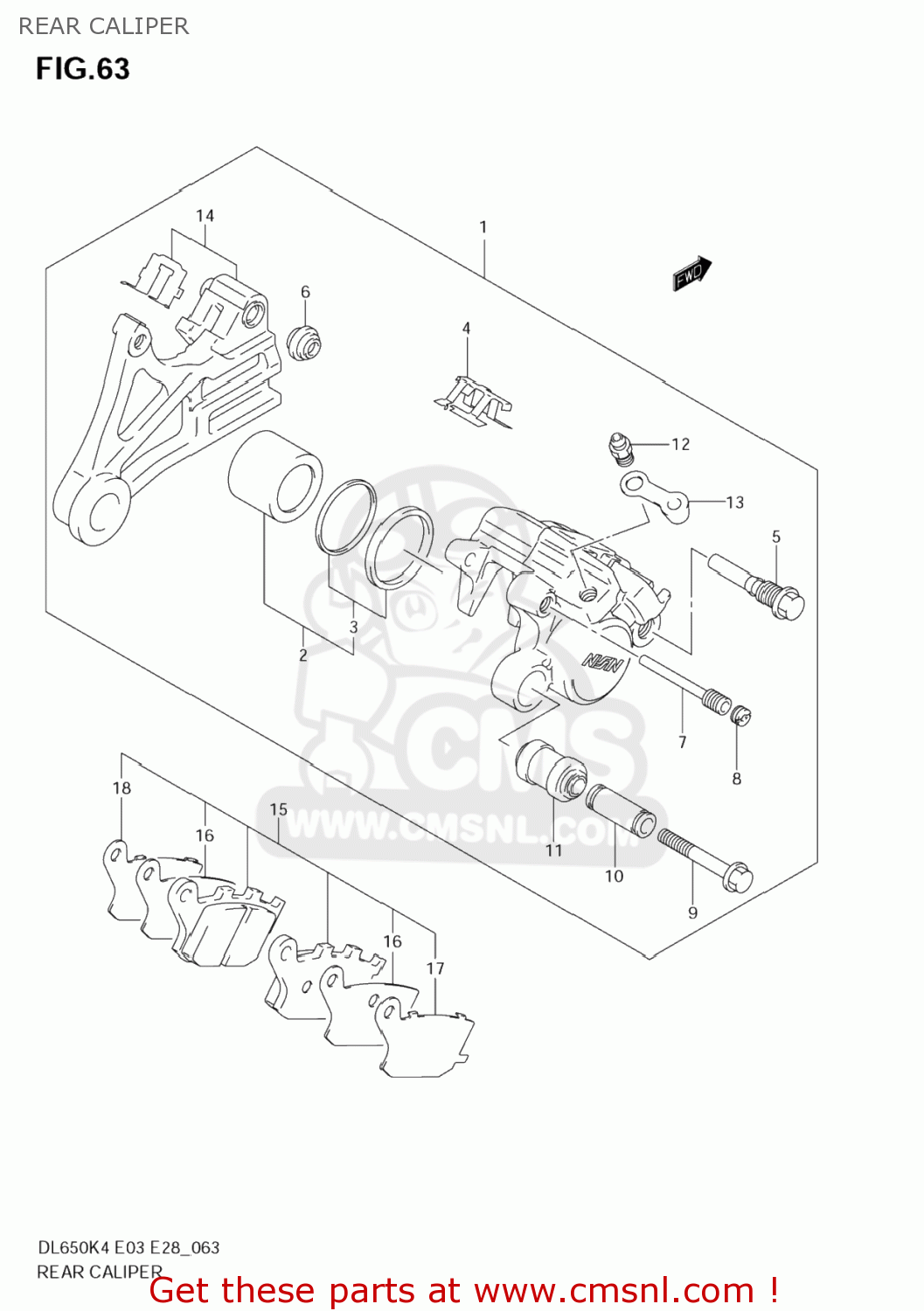 REAR CALIPER DL650 VSTROM 2004 (K4) USA (E03)