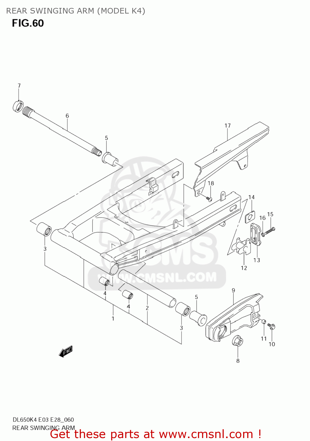 REAR SWINGING ARM (MODEL K4) DL650 VSTROM 2004 (K4) USA (E03)
