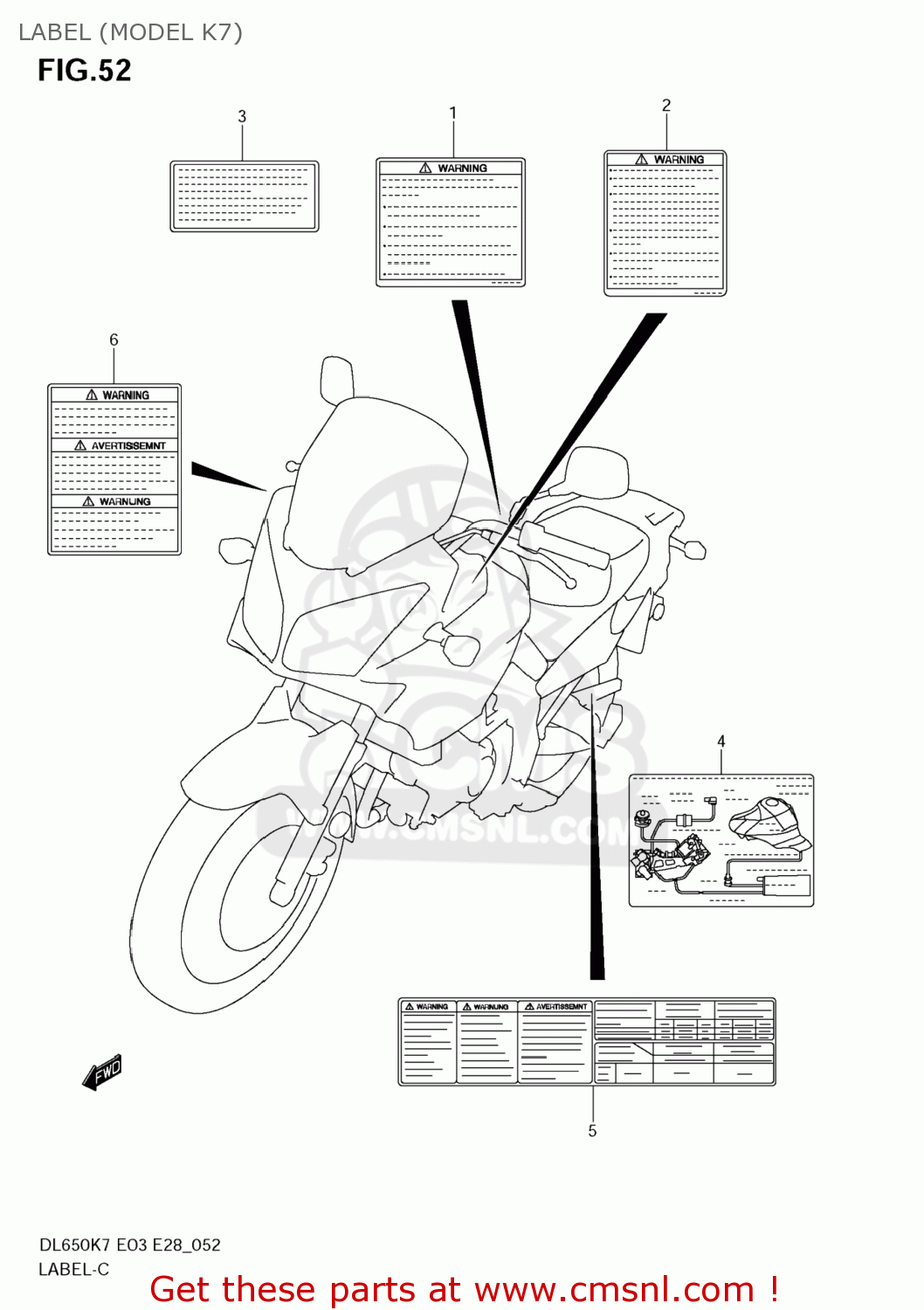 LABEL (MODEL K7) DL650 VSTROM 2008 (K8) USA (E03)