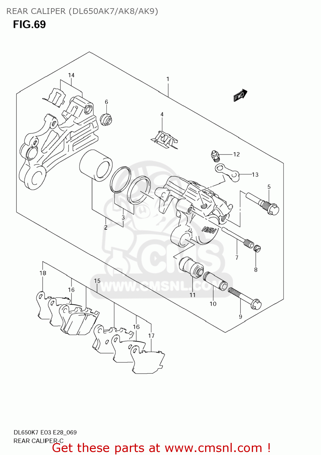REAR CALIPER (DL650AK7/AK8/AK9) DL650 VSTROM 2008 (K8) USA (E03)