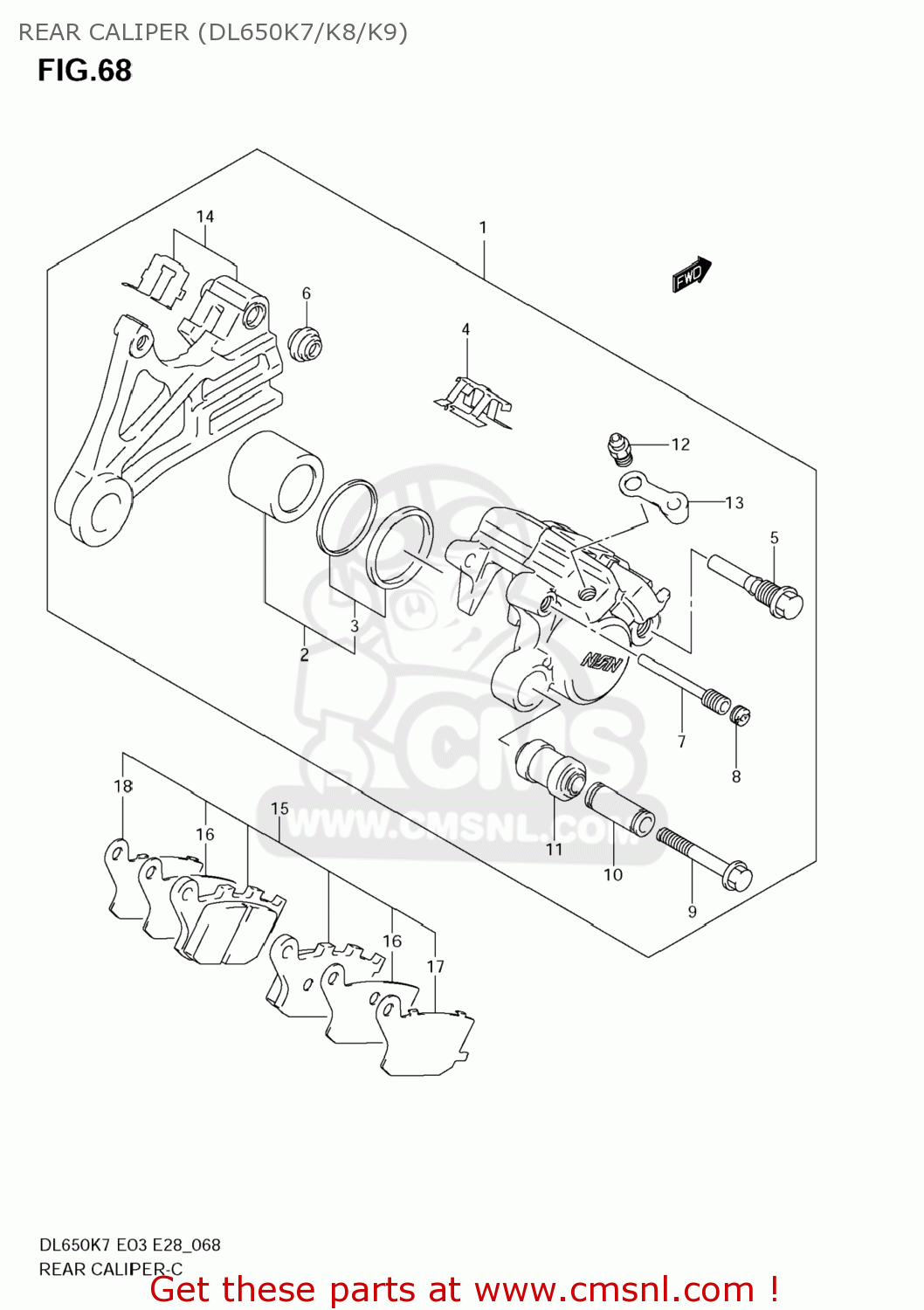 REAR CALIPER (DL650K7/K8/K9) DL650 VSTROM 2008 (K8) USA (E03)