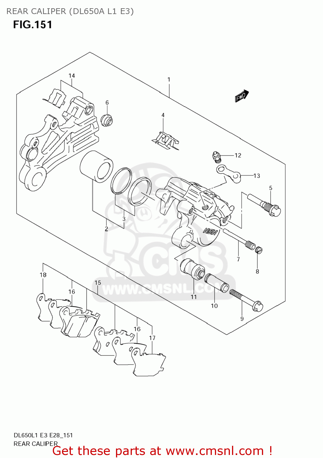 REAR CALIPER (DL650A L1 E3) DL650 VSTROM 2011 (L1) USA (E03)