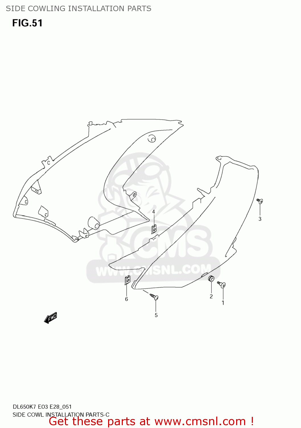 SIDE COWLING INSTALLATION PARTS DL650A VSTROM 2007 (K7) USA (E03)