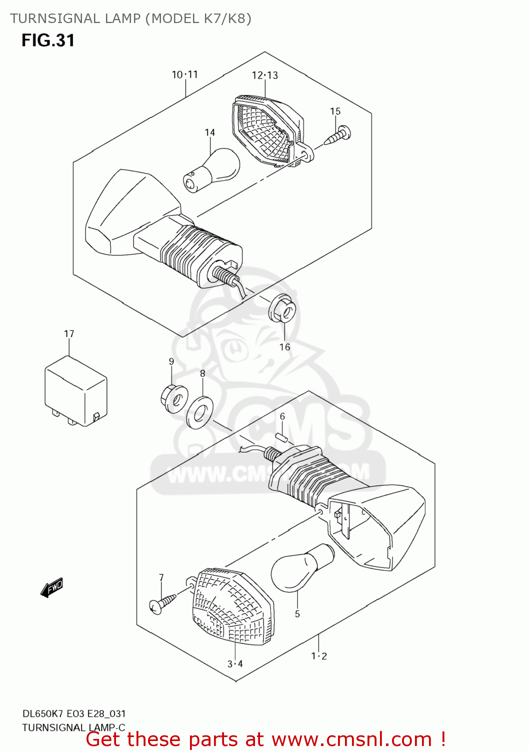 TURNSIGNAL LAMP (MODEL K7/K8) DL650A VSTROM 2007 (K7) USA (E03)