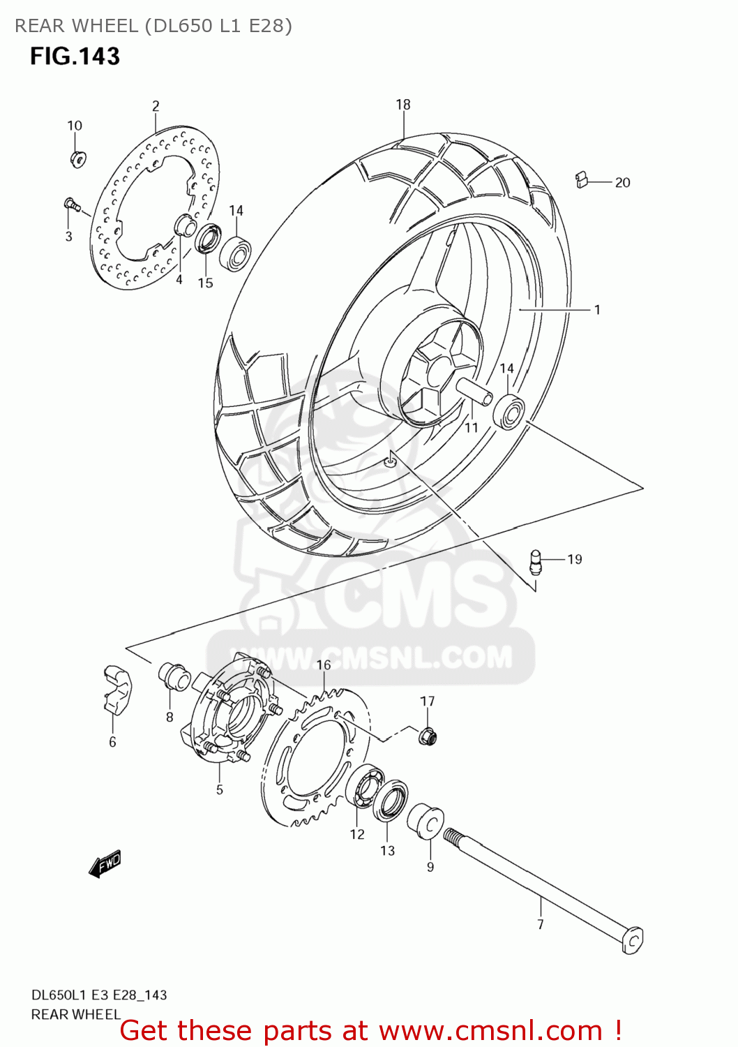 REAR WHEEL (DL650 L1 E28) DL650A VSTROM 2011 (L1) USA (E03)