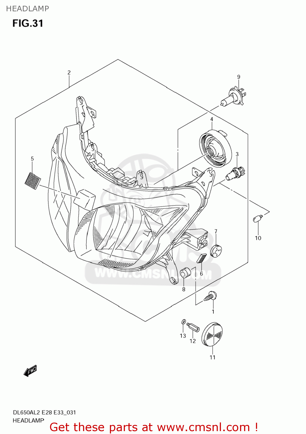 HEADLAMP DL650A VSTROM 2012 (L2) USA (E03)