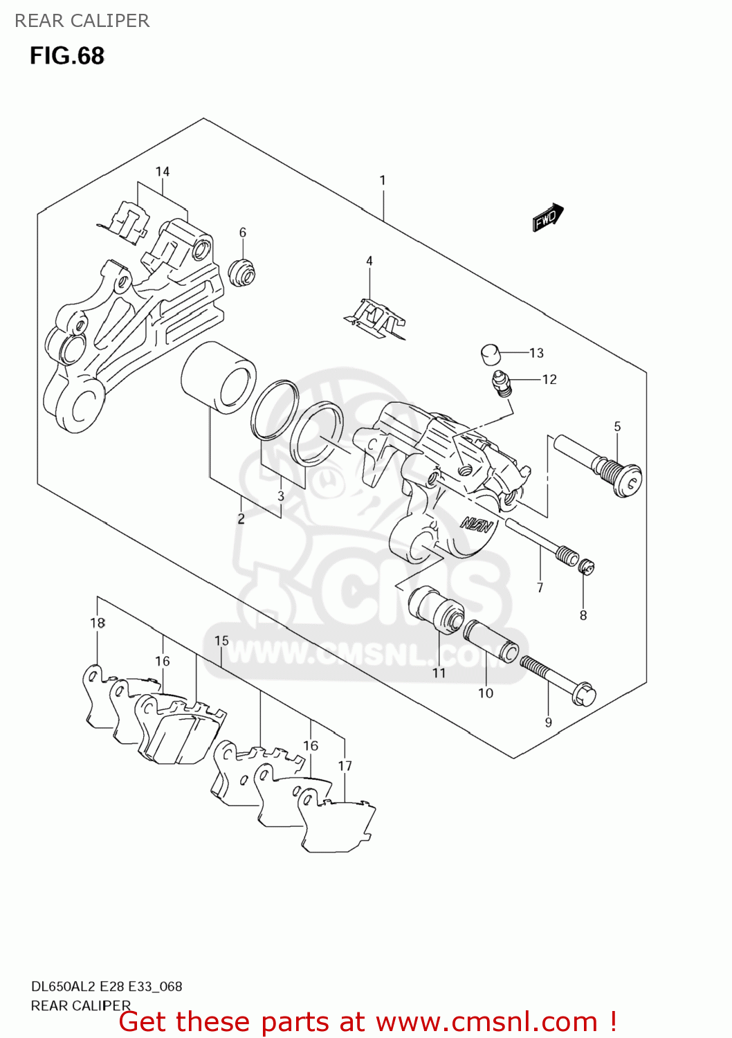 REAR CALIPER DL650A VSTROM 2012 (L2) USA (E03)