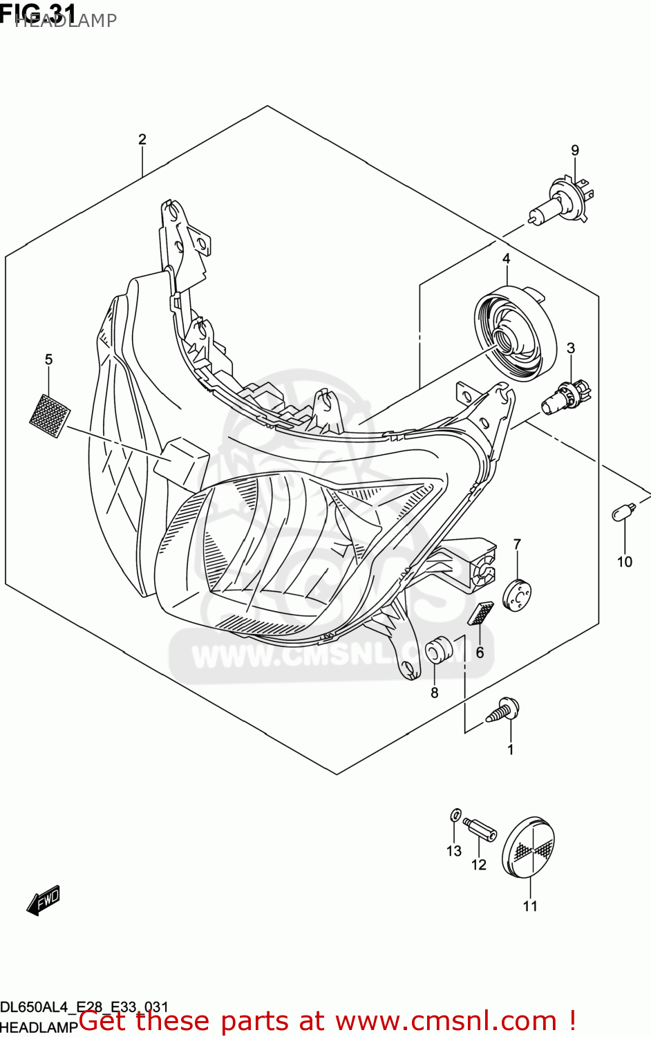 HEADLAMP DL650A VSTROM 2014 (L4) USA (E03)
