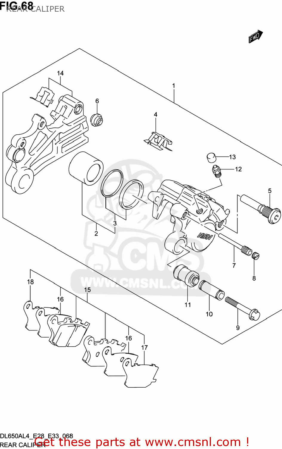 REAR CALIPER DL650A VSTROM 2014 (L4) USA (E03)