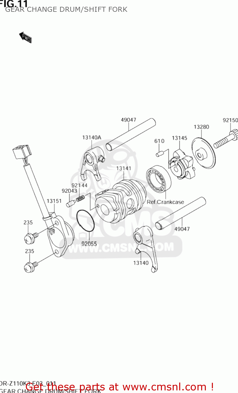 GEAR CHANGE DRUM/SHIFT FORK DR-Z110 2003 (K3) USA (E03) DRZ110 DR Z110