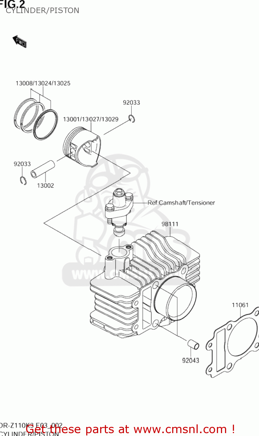 CYLINDER/PISTON DR-Z110 2004 (K4) USA (E03) DRZ110 DR Z110