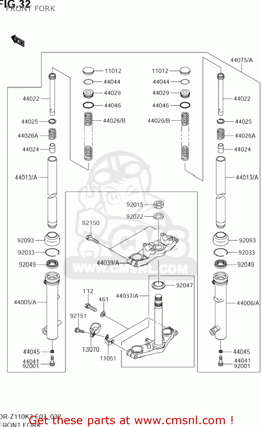 FRONT FORK DR-Z110 2004 (K4) USA (E03) DRZ110 DR Z110