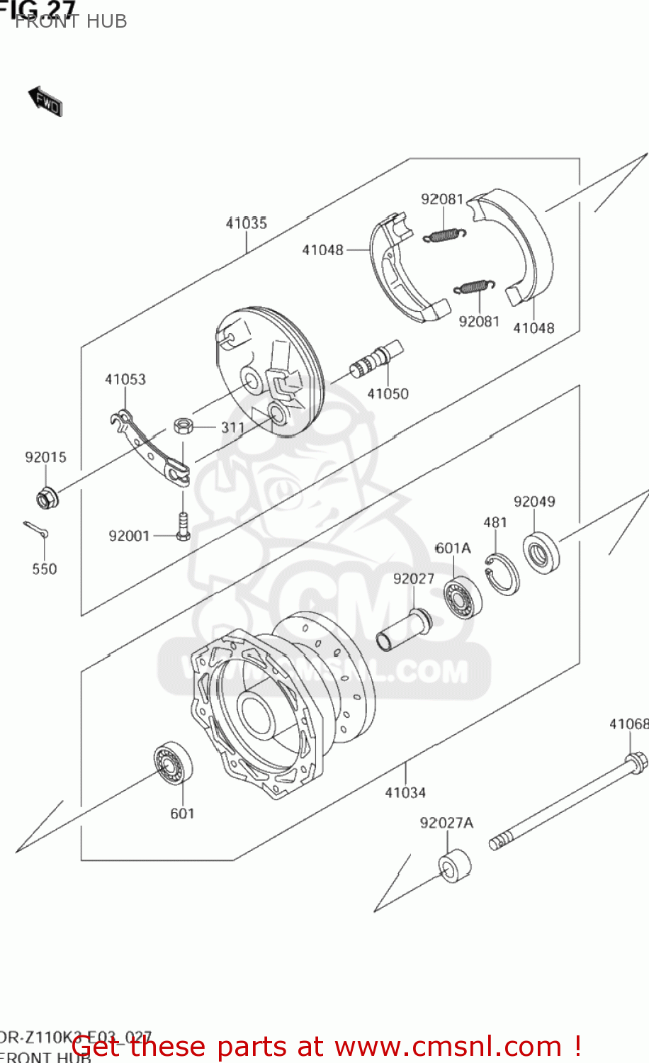 FRONT HUB DR-Z110 2004 (K4) USA (E03) DRZ110 DR Z110